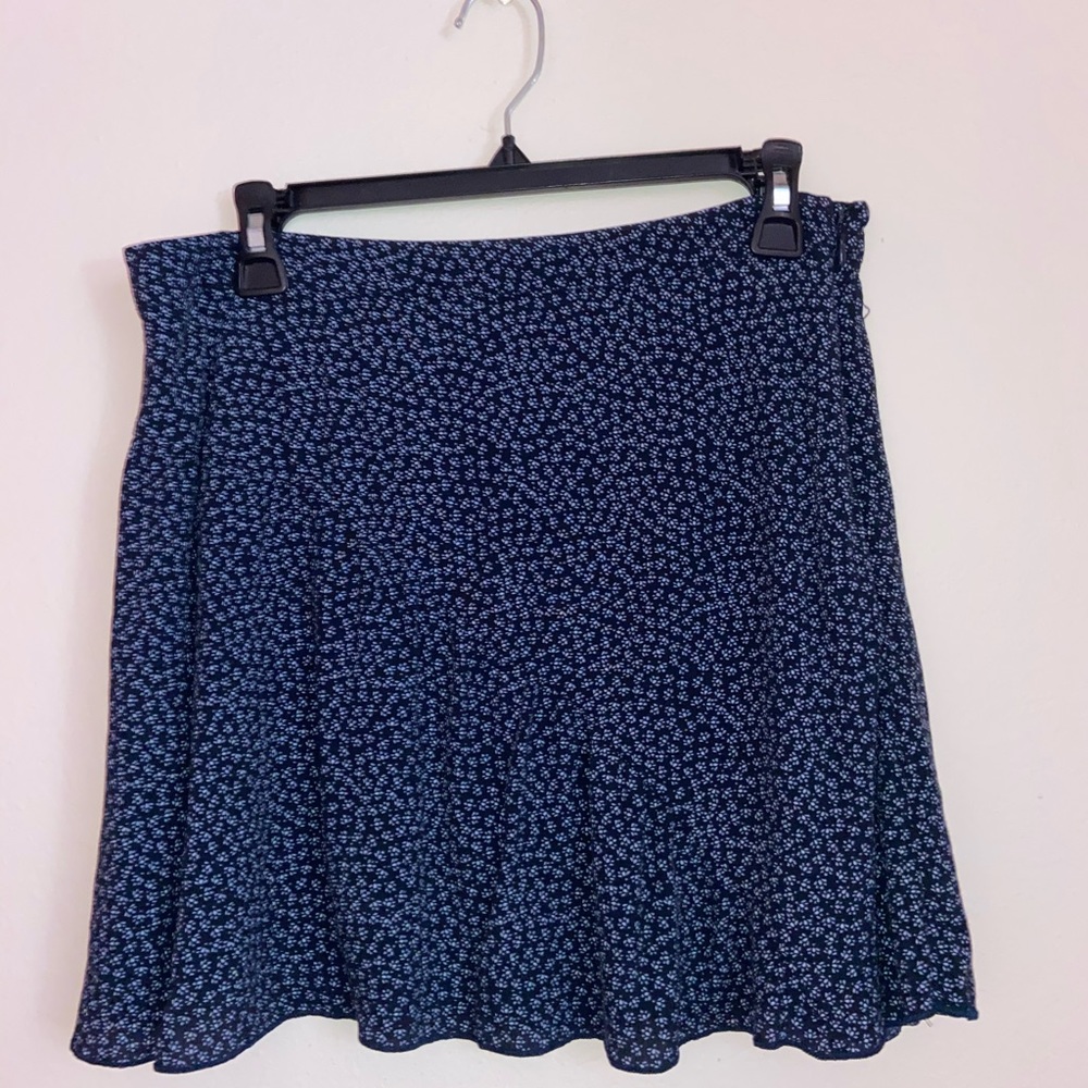 Blue Floral Print High Waisted Skirt